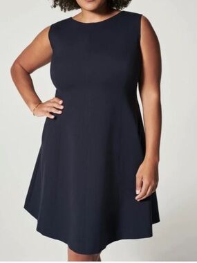 Spanx Sz S Dress Classic Navy Blue Fit & Flare Sleeveless A-Line Preppy Casual.